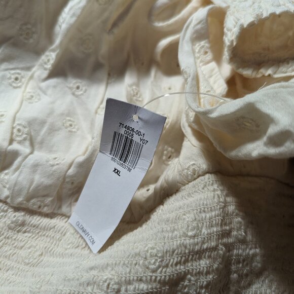 NWT Old Navy Womens XXL Cap Mini Dress Ivory Cottagecore Boho Ruffle Eyelet NEW - Picture 3 of 7
